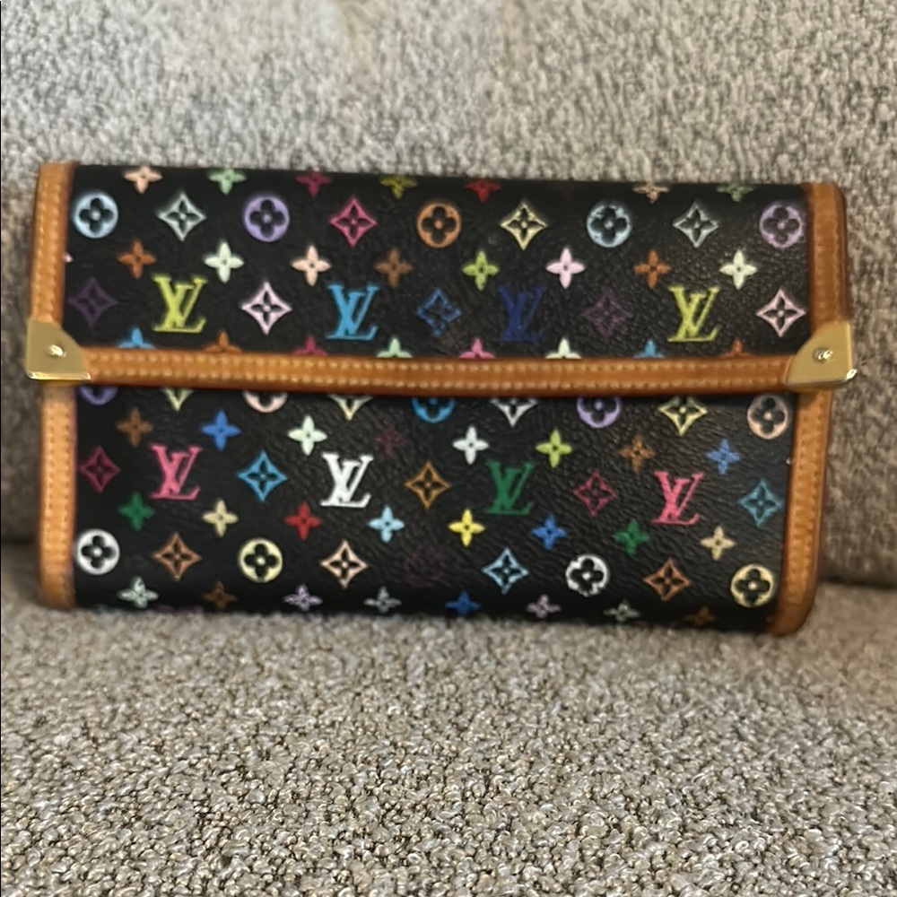 Louis Vuitton Black Multicolor Takashi Murakami 2003 Clutch Trifold wallet